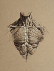 Aufkleber - Detailed Anatomical Muscle Drawing Presents Intricate Structures of the Human Chest Over a Soft, Neutral Background for Educational Purposes