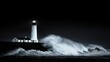 © pupus - A bright white lighthouse shines during a fierce ocean storm
