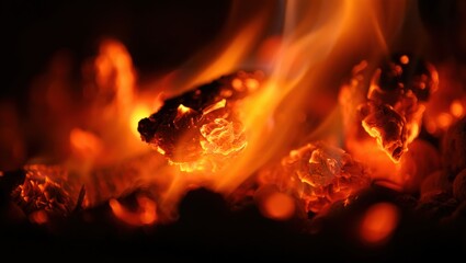 Aufkleber - A close-up view of burning coals in a fire pit, showcasing the flames and embers.