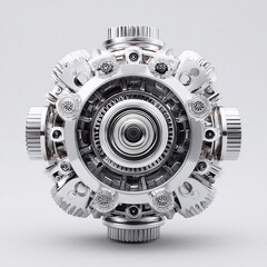 Poster - Futuristic metallic engine core prototype design exhibiting intricate mechanical structure