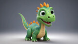 Cute Cartoon Dinosaur with Adorable Big Eyes and Friendly Expression. Charming digitally rendered illustration of a green cartoon dinosaur with a cheerful expression. Suitable for children's media