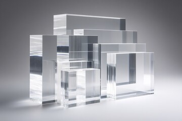 Poster - Transparent Acrylic Blocks Arranged in a Stacked Formation with Reflected Light