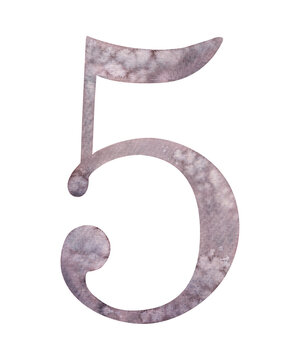 Watercolor illustration pink collection number five 5. Hand painted numbers alphabet watercolour drawing isolated background element. Creative design, sticker invitation, save the date card clipart