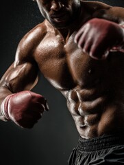 Poster - Powerful Uppercut Frozen in Time Highlighting Muscular Torso of Boxer in Training Session