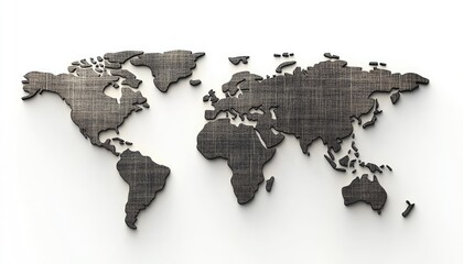 Poster - World map rendered in digital format using black and white mosaic tiles on a white background illustrating global connectivity and data representation.