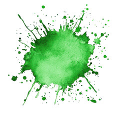 Poster - Vivid green color stain isolated on a clean white background with splatters and drips, green color stain isolated on white background