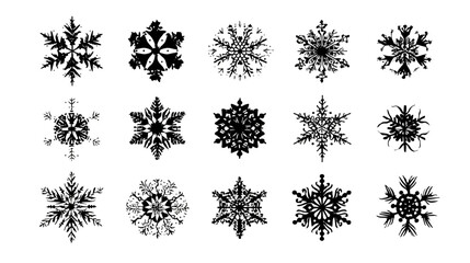 Wall Mural - Snowflake collection simple black silhouette vector isolated on white background  -  