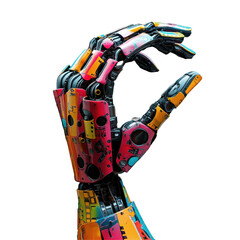 Poster - Colorful robotic arm showcased against a black background emphasizing design and innovation in technology, colorful robot arm with a black background, Transparent background