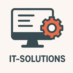 Fototapete - Flat icon of desktop monitor with gear symbol and text 