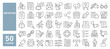 © M Design - Set of 50 line icons related to articles, news, blog, newspaper, copywriting, newsletter, journalism, Editable stroke. Vector illustration
