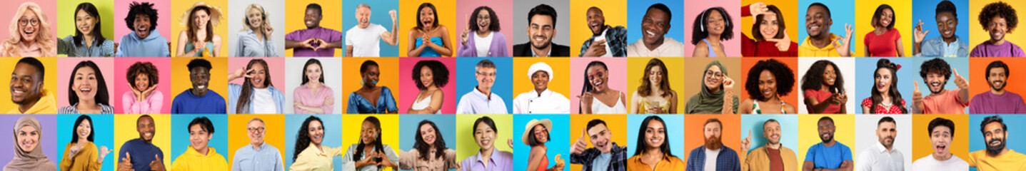 Poster - A lively collection of portraits featuring diverse individuals, showcasing a range of expressions and styles against bright, colorful backgrounds.