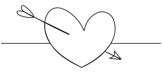 Poster - Heart with arrow continuous line drawing. Vector illustration isolated on white.