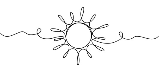 Poster - Sun continuous line drawing. Vector illustration isolated on white.