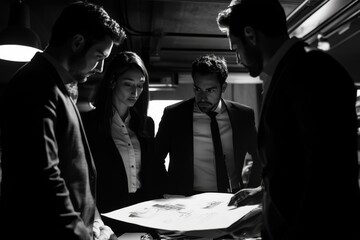 Poster - business team analyzes successful results in a modern office setting during a strategy meeting, busi