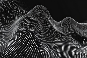 Poster - Creative representation of dynamic cyber space network with artistic dots and waves in black and white, Artistic dots lines waves cyber space network