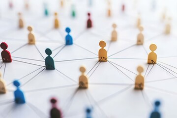 Poster - Network of connections represented by colorful figures on a white surface, network of connections on white background