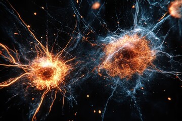 Poster - Explosions creating mesmerizing patterns in vibrant colors against a dark backdrop, average explosions in magnitude on a black background
