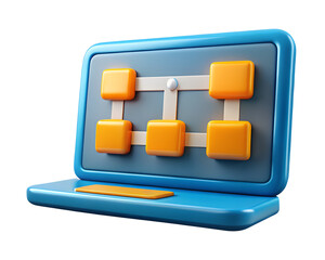 Poster - A vibrant 3d rendering icon depicts a modern laptop displaying a network schematic representing land transportation Land Transportation Isolated on White Background