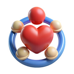 Poster - A vibrant 3d rendering icon of a red heart surrounded by spheres and a blue ring on a transparent background.