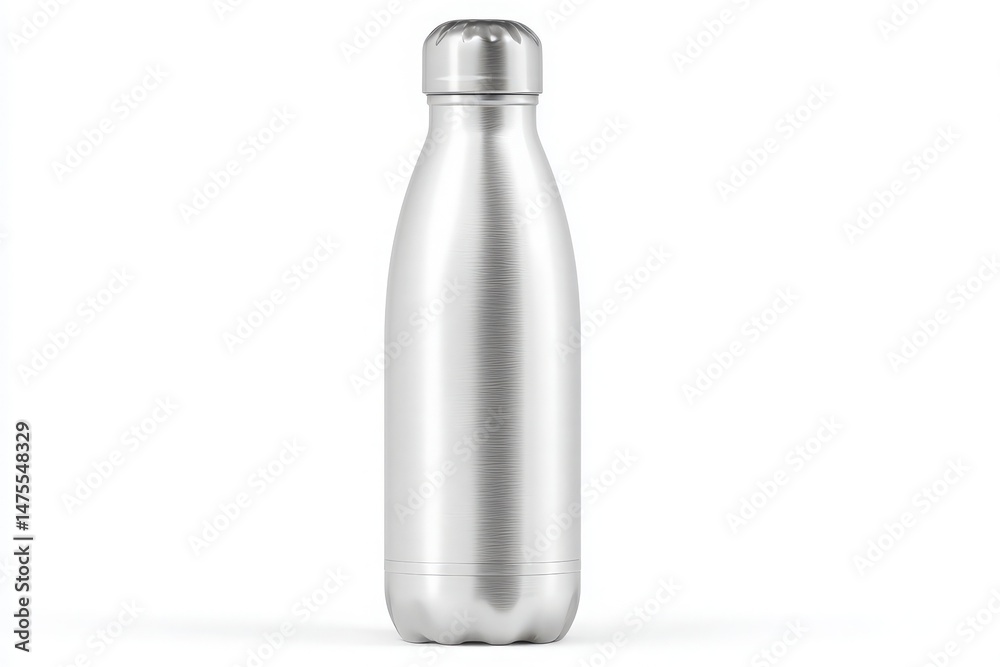 A modern stainless steel water bottle stands upright against a plain background. Its sleek design offers an elegant look, making it suitable for outdoor activities and daily hydration needs.
