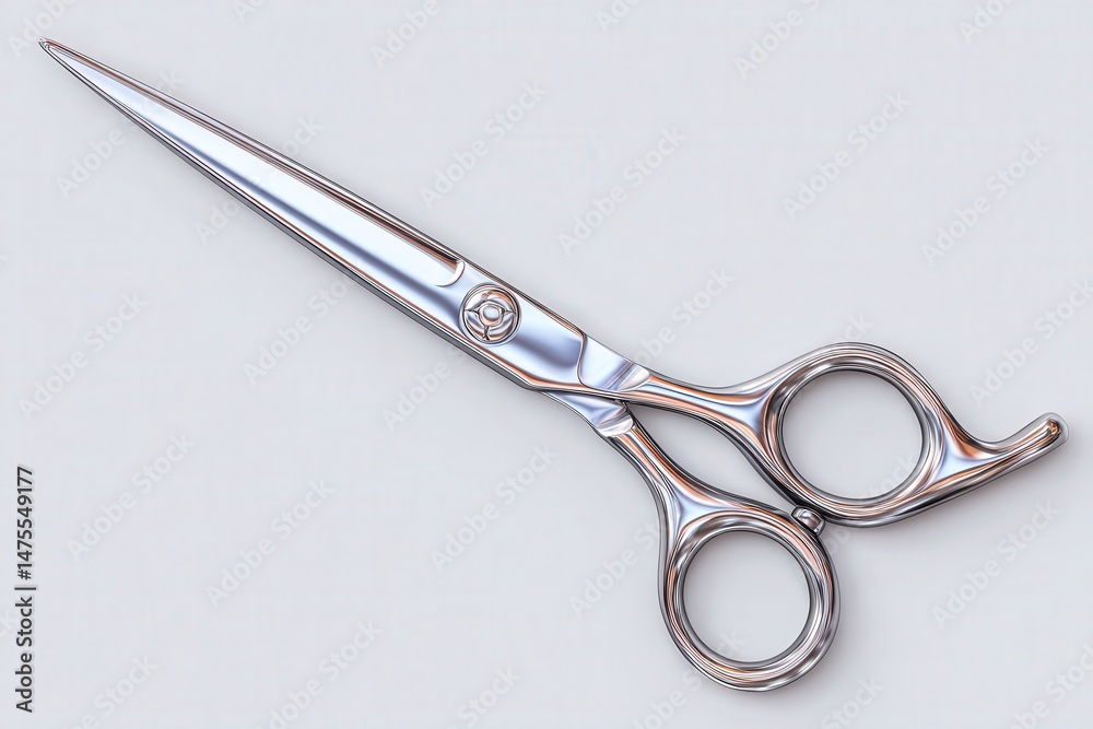 Shining stainless steel scissors are displayed against a neutral background, showcasing their elegant design and sharp blades ideal for professional use in various cutting tasks.
