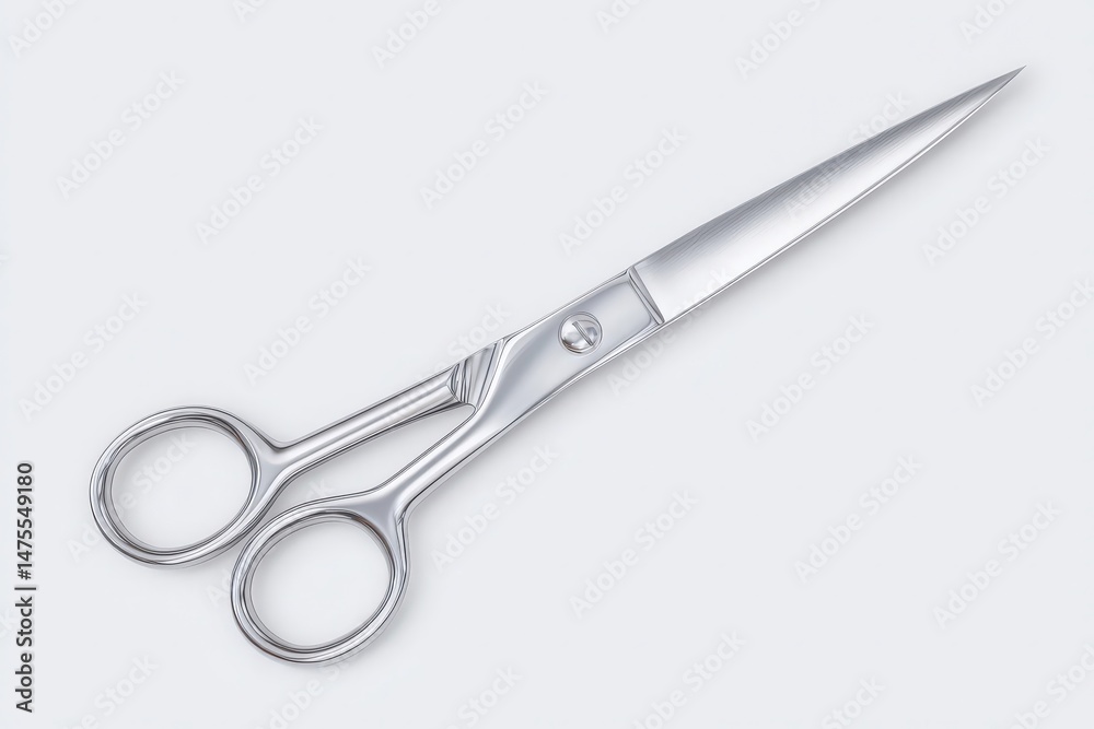 This object displays a pair of stainless steel scissors with sharp, precise blades.