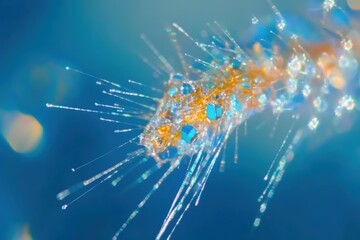 Poster - Sparkling crystal reflection with vibrant colors and blur effect creating a mesmerizing background, Blur sparks overlay Crystal reflection Opalescent specks motion on blue background