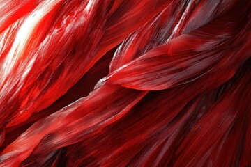 Poster - Abstract muscle tissue showcases intricate red fibers in dynamic patterns and flowing textures, 4K Abstract Muscle Tissue