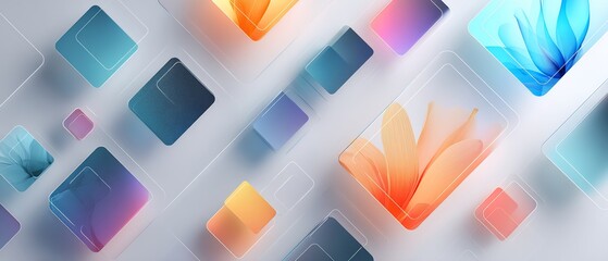 Poster - Modern abstract design with colorful geometric shapes and glass overlays