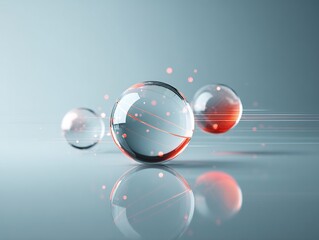 Poster - Abstract image of three translucent spheres on a reflective surface with light rays