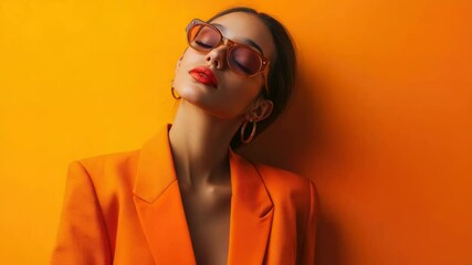 Poster - A woman wearing an orange jacket and glasses