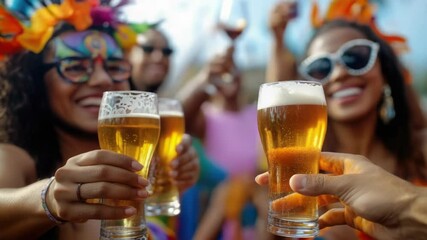 Poster - Group of friends celebrating with beer glasses, a casual social gathering