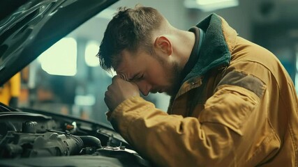 Poster - A person examining the engine of a vehicle