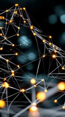 Poster - Futuristic network of interconnected spheres, glowing in dark background, representing connections, technology, and modern concepts.