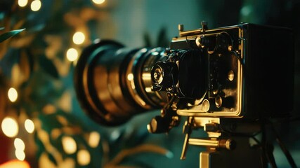 Poster - A close-up view of a camera mounted on a tripod, ideal for photography and videography projects