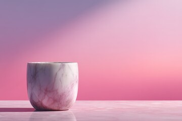 Fototapete - Elegant, muted pink and white marble container on a table.