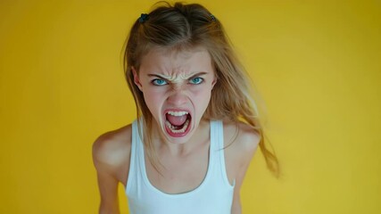 Aufkleber - A young girl opens her mouth widely, often used in illustrations for surprise or shock scenes