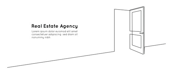 Aufkleber - Opened door in one continuous line drawing. Front enter and exit to house in simple linear style. Future opportunity concept in editable stroke. Doodle vector illustration