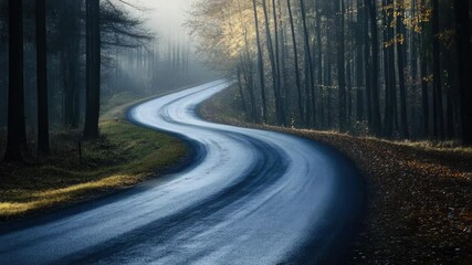 Poster - A scenic winding road surrounded by dense forest foliage