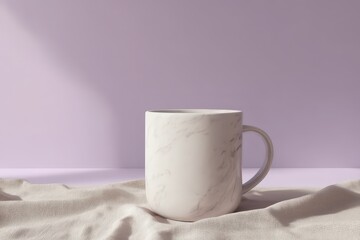 Fototapete - Elegant, light-toned mug on a linen cloth.