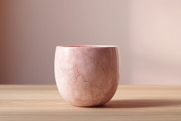 Fototapete - Elegant, light pink, marble-patterned,  decorative  vessel on wood.