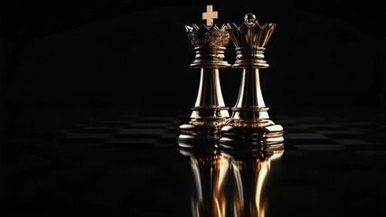 Poster - A single golden chess piece on a traditional chess board