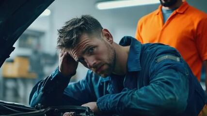 Poster - A person examining the internal workings of a vehicle's engine, ideal for use in automotive or education contexts
