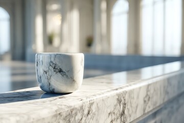 Poster - Modern marble cup resting on a polished surface.