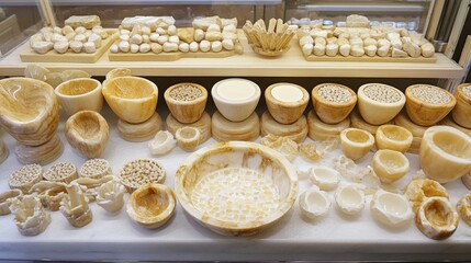 Poster - Array of polishing wheels and diamond paste tubes on a jeweler's bench with uncut stones