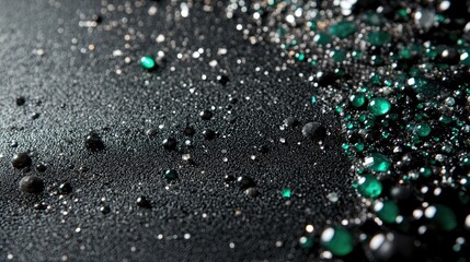 Poster - Artistic composition of polished emeralds and abrasives on a black velvet work surface