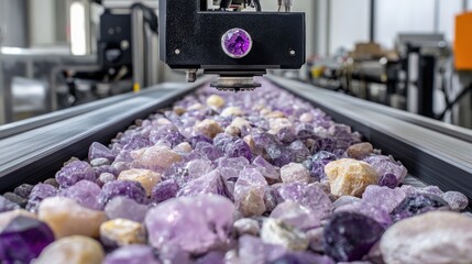 Poster - Automated gemstone detection machine checking symmetry and placement accuracy on production line