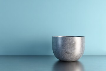 Fototapete - Gray stone bowl against a light blue background.