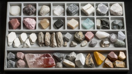 Poster - Collection of gemstone polishers arranged by grit grade beside a water tray for lubrication