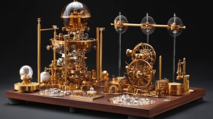 Poster - Faceting machine setup with lap discs and water drip system surrounded by gemstone samples